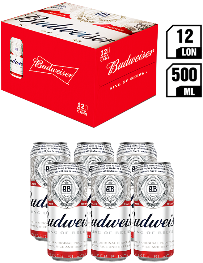 Budweiser Lon 500ML – Thùng 12
