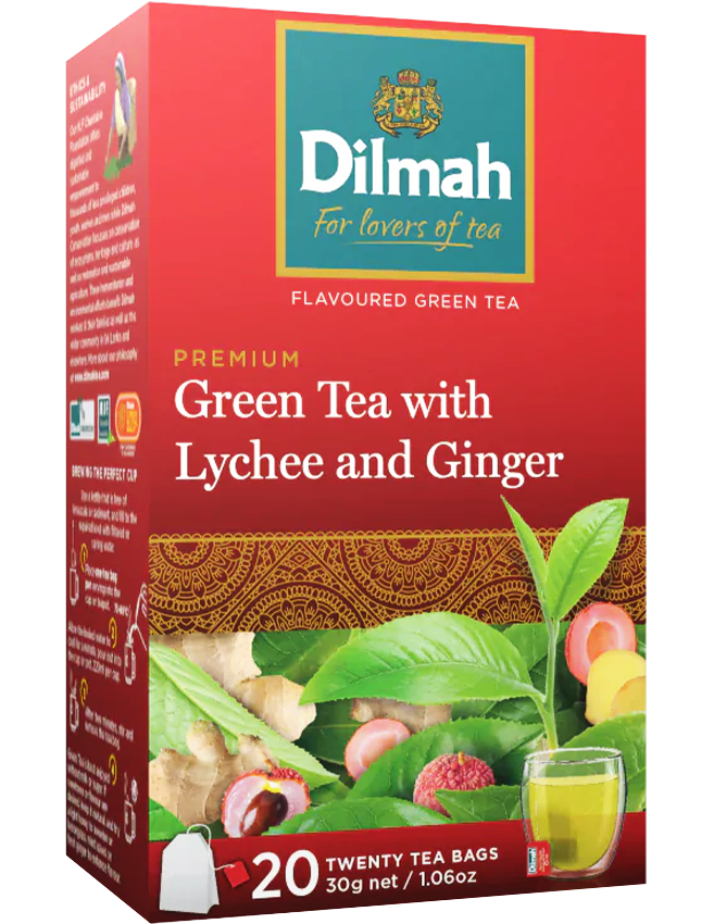 Trà Xanh Hương Gừng & Vải Dilmah Green Tea Lychee & Ginger Tea Bags 30g