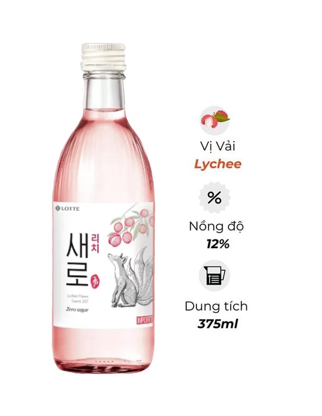 Soju Chum Churum Saero Zero Sugar Lotte Lychee - Không Đường Vị Vải 375ml