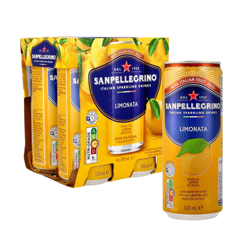 LIMONATA – SAN PELLEGRINO – NƯỚC GIẢI KHÁT VỊ CHANH CÓ GA 330ML x 24 LON