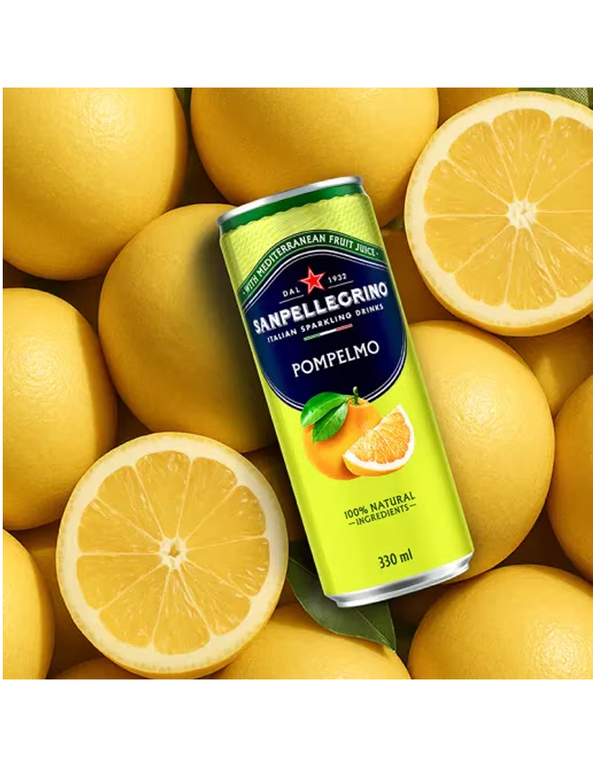 POMPELMO – SAN PELLEGRINO – NƯỚC GIẢI KHÁT VỊ BƯỞI CÓ GA 330ML x 24 LON